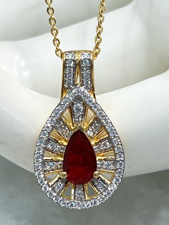 Jewelry - Mexican Fire Opal & Moissanite Vermril YG/SS Pendant 20” Necklace